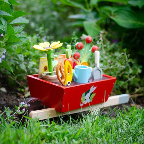 Wooden Garden Wheelbarrow Set – Pretend Play Gardening Toy for Kids