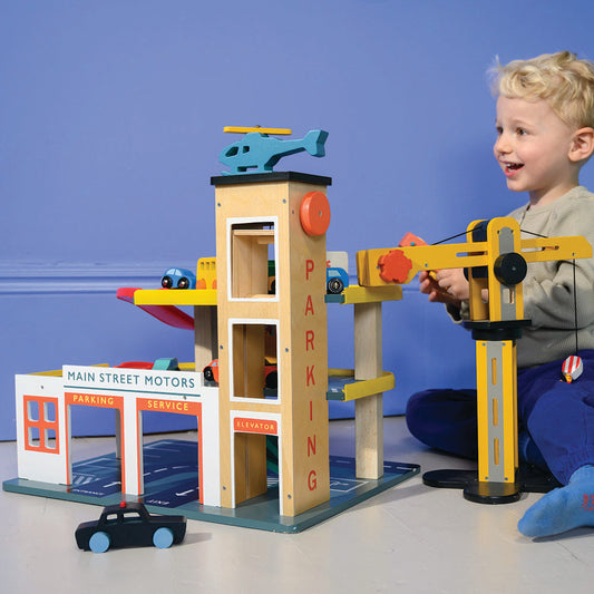 Wooden Multi-Level Toy Garage with Lift