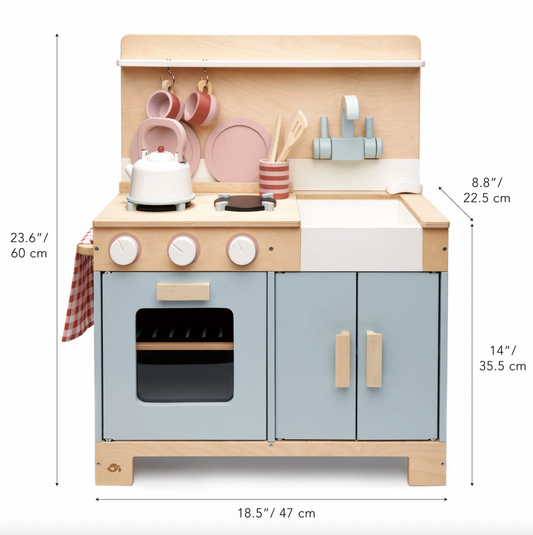 Wooden Home Kitchen - Blue and White Pastel