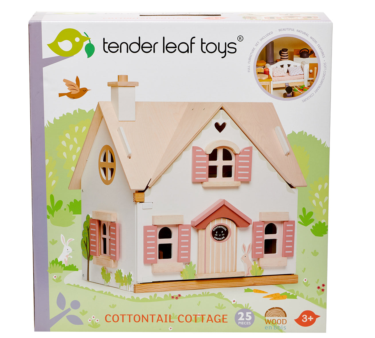 Cottontail Cottage – Beautiful Wooden Dollhouse with Furniture
