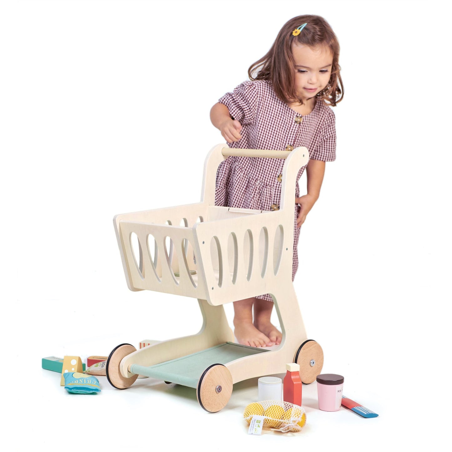Wooden Shopping Cart – Role Play Grocery Toy for Toddlers