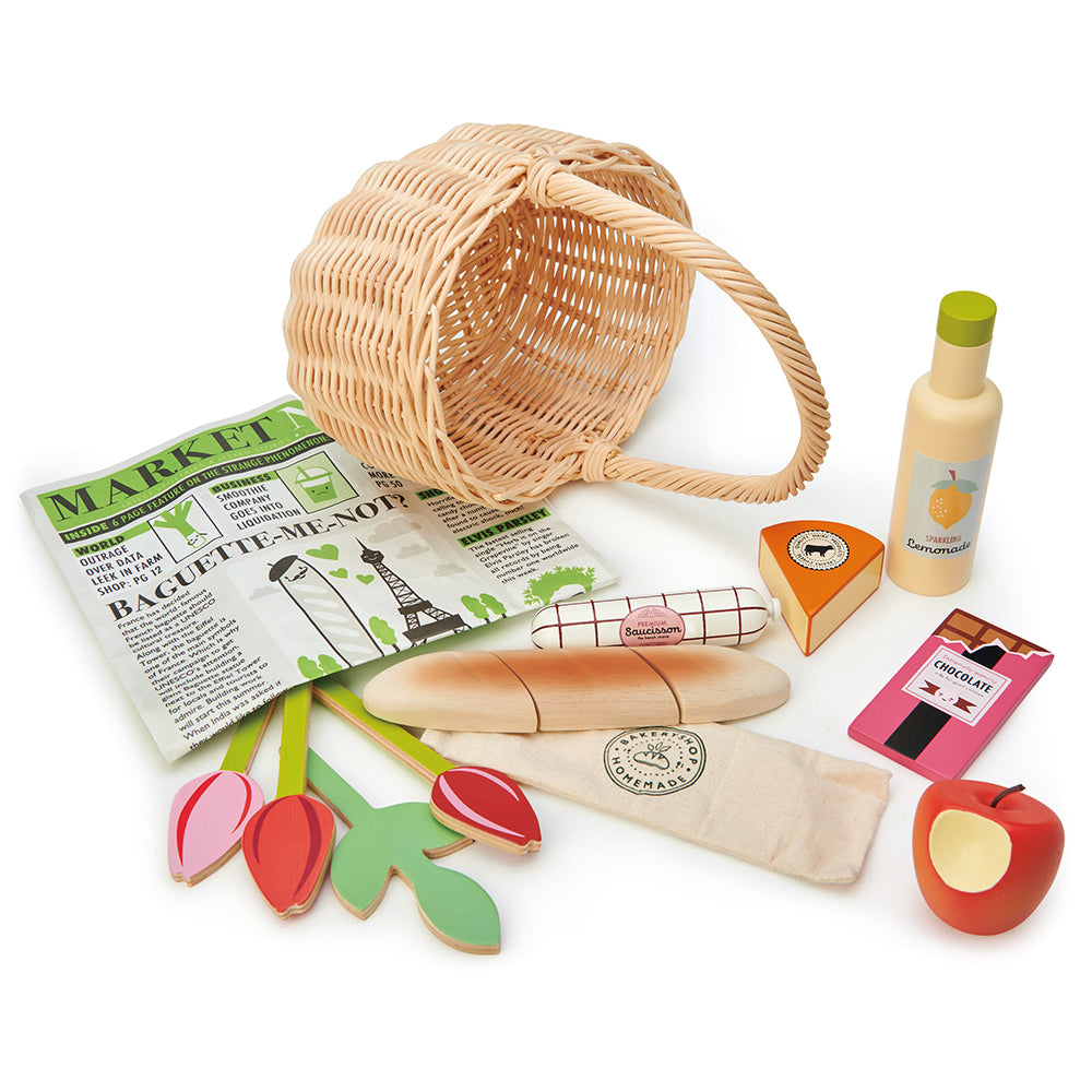 Wicker Shopping Basket – Role Play Grocery Toy for Toddlers