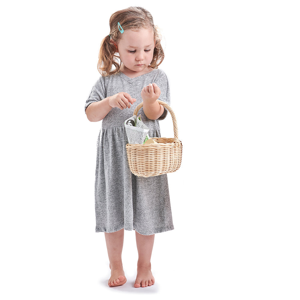 Wicker Shopping Basket – Role Play Grocery Toy for Toddlers