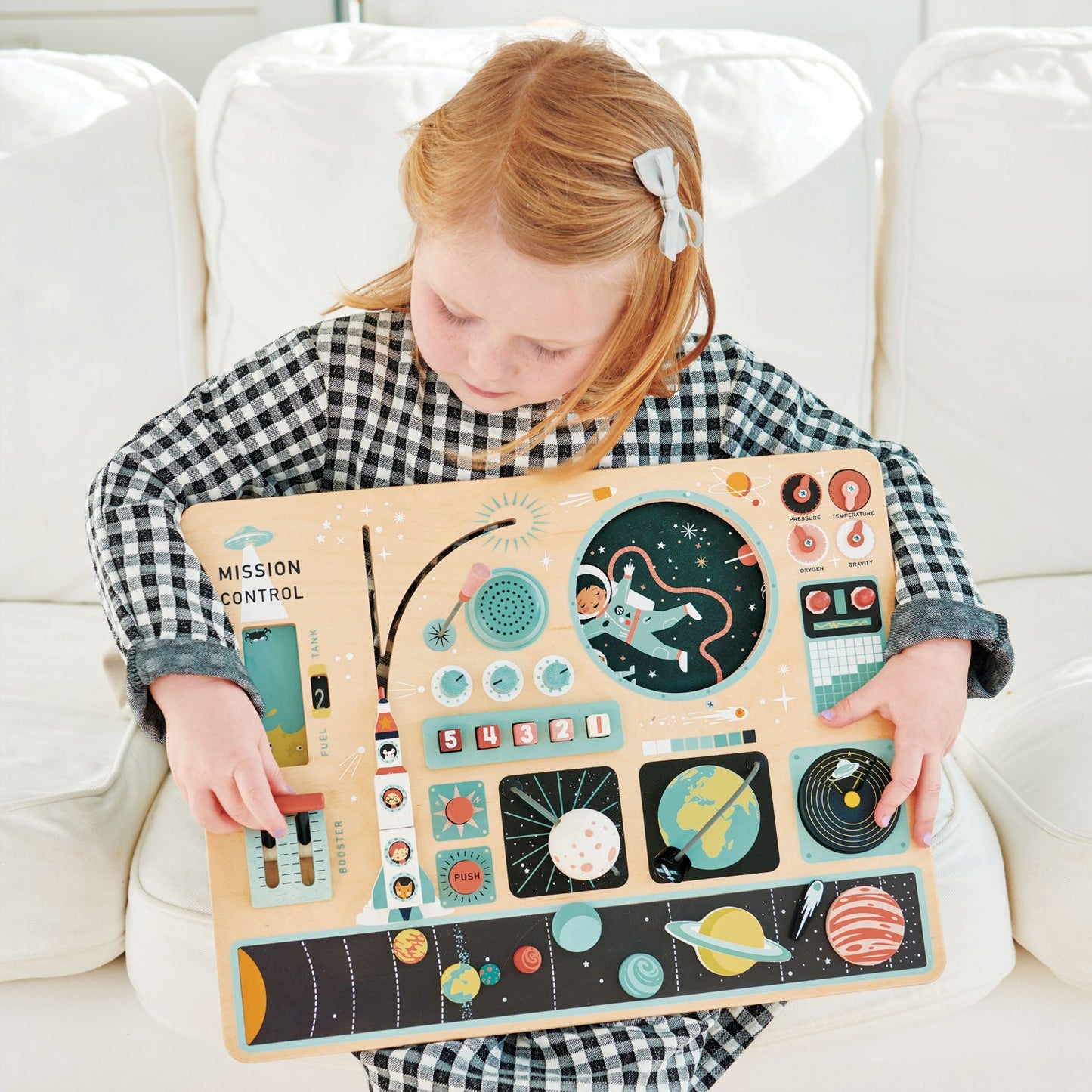 Space Station Busy Board – Wooden Space Activity Toy for Toddlers