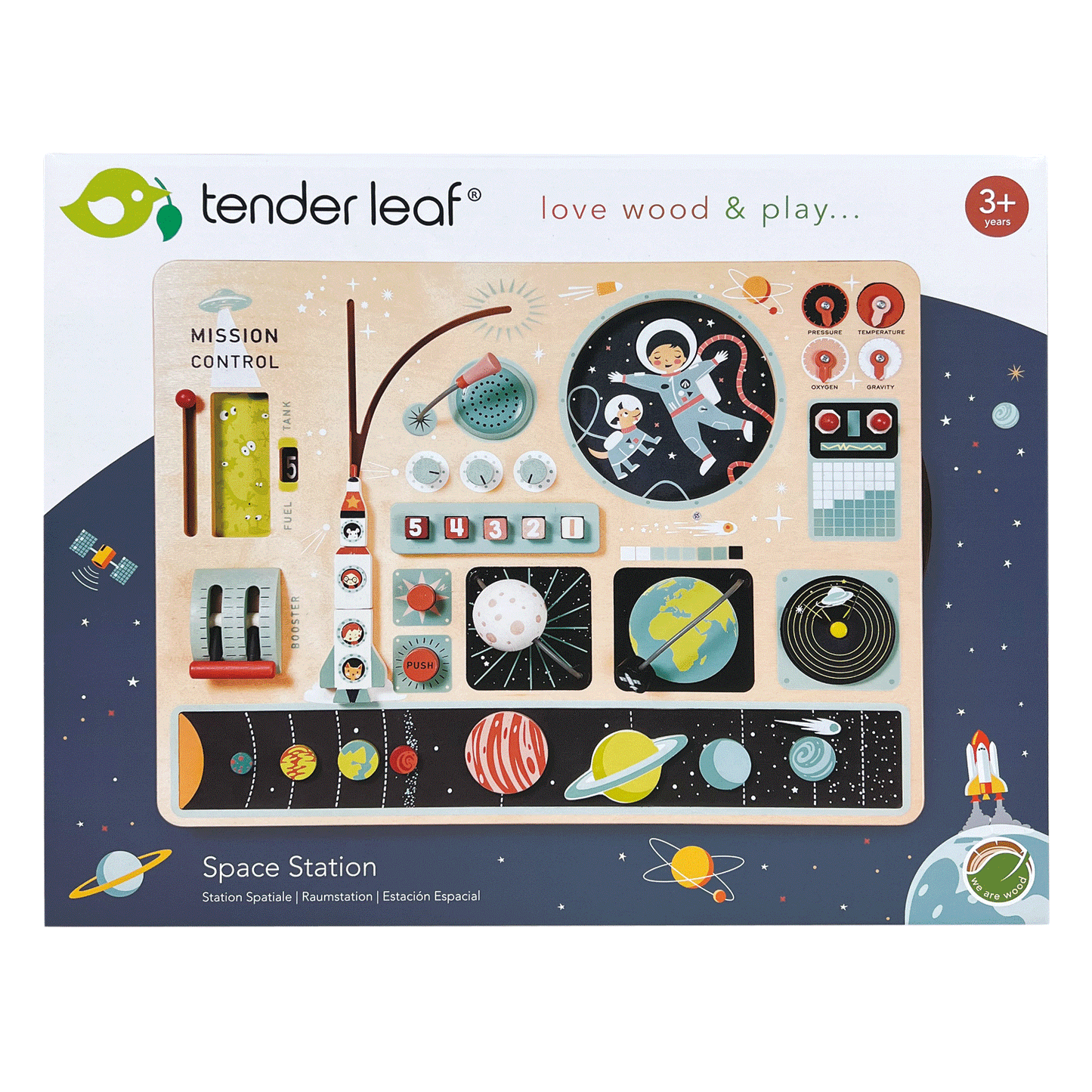 Space Station Busy Board – Wooden Space Activity Toy for Toddlers