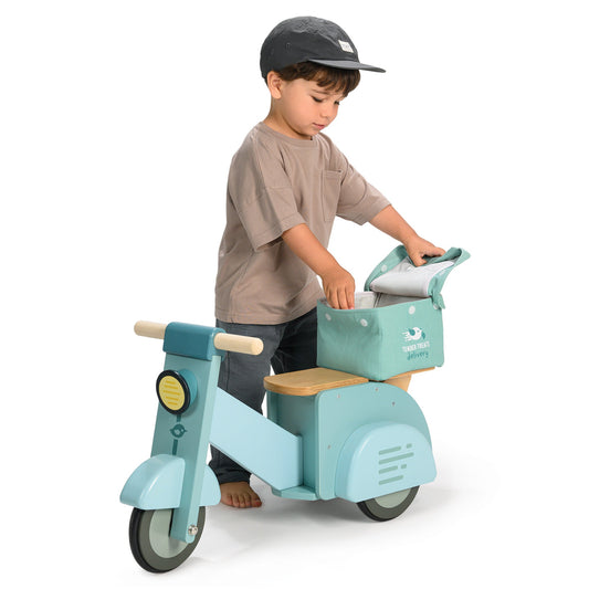 Wooden Delivery Scooter Toy – Pretend Play Ride-On for Toddlers Mint Green