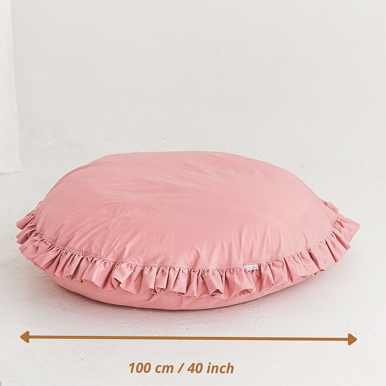 MINICAMP Large Floor Cushion with Ruffled Edges in Pink