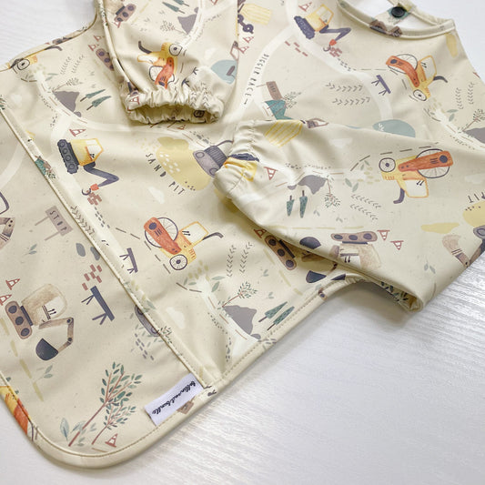 Long Sleeved Baby Bib - Digger Land Print