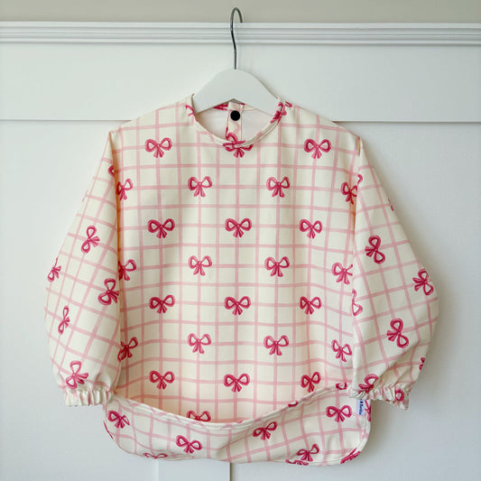 Long Sleeved Baby Bib - Pink Bow