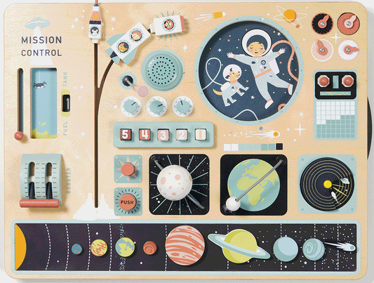 Space Station Busy Board – Wooden Space Activity Toy for Toddlers