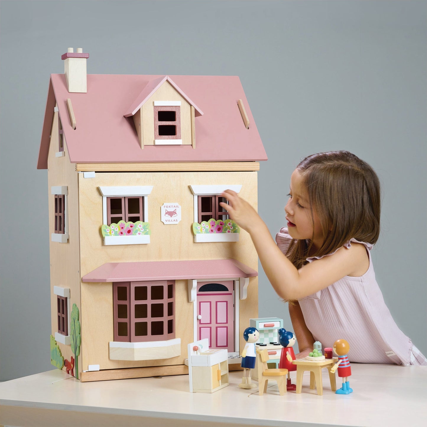 Foxtail Villa (Pink) – Wooden Dollhouse for Imaginative Play