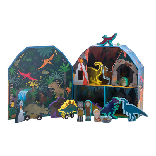 Floss & Rock Dinosaur Play Box with Wooden Pieces | Portable Kids Travel Toy