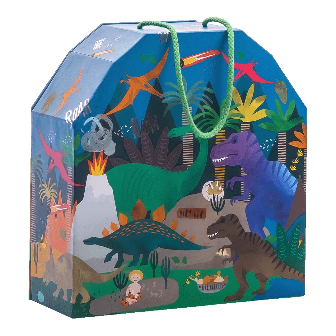 Floss & Rock Dinosaur Play Box with Wooden Pieces | Portable Kids Travel Toy