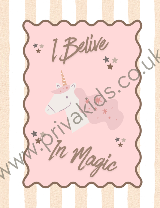 “I Believe in Magic” Unicorn Wall Art – Soft Pink Nursery Print (Digital Download)