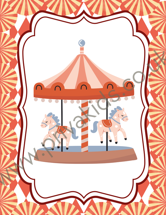 Circus Carousel Nursery Wall Art Printable | Vintage Circus Kids Room Poster | Neutral Playroom Decor