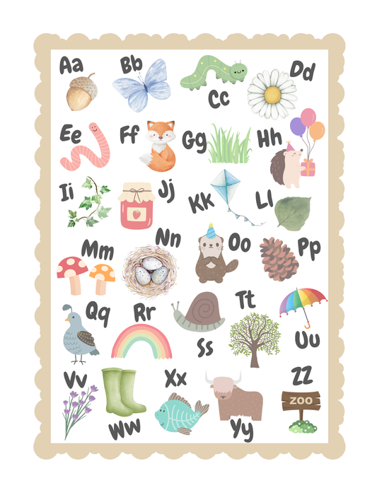 ABC Adventures Alphabet Poster Neutral– Cute Educational Wall Art for Kids, Nursery & Playroom Decor