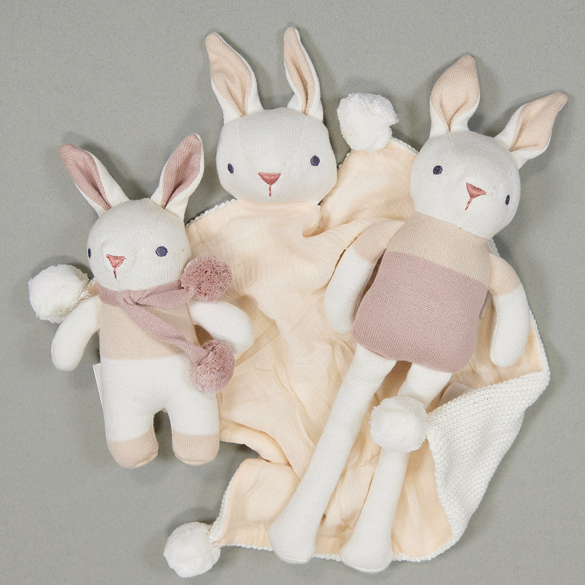 Organic Baby Comforter, Rattle & Doll Set in Cream + Gift Box