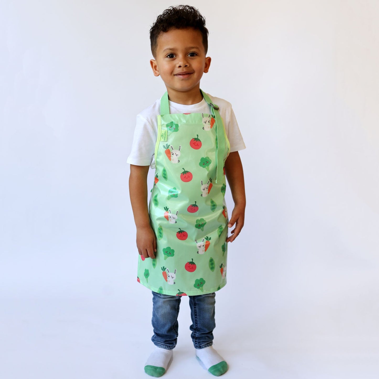 Bibetta Wipeezee Apron - Child's size - Green Bunny & Veg
