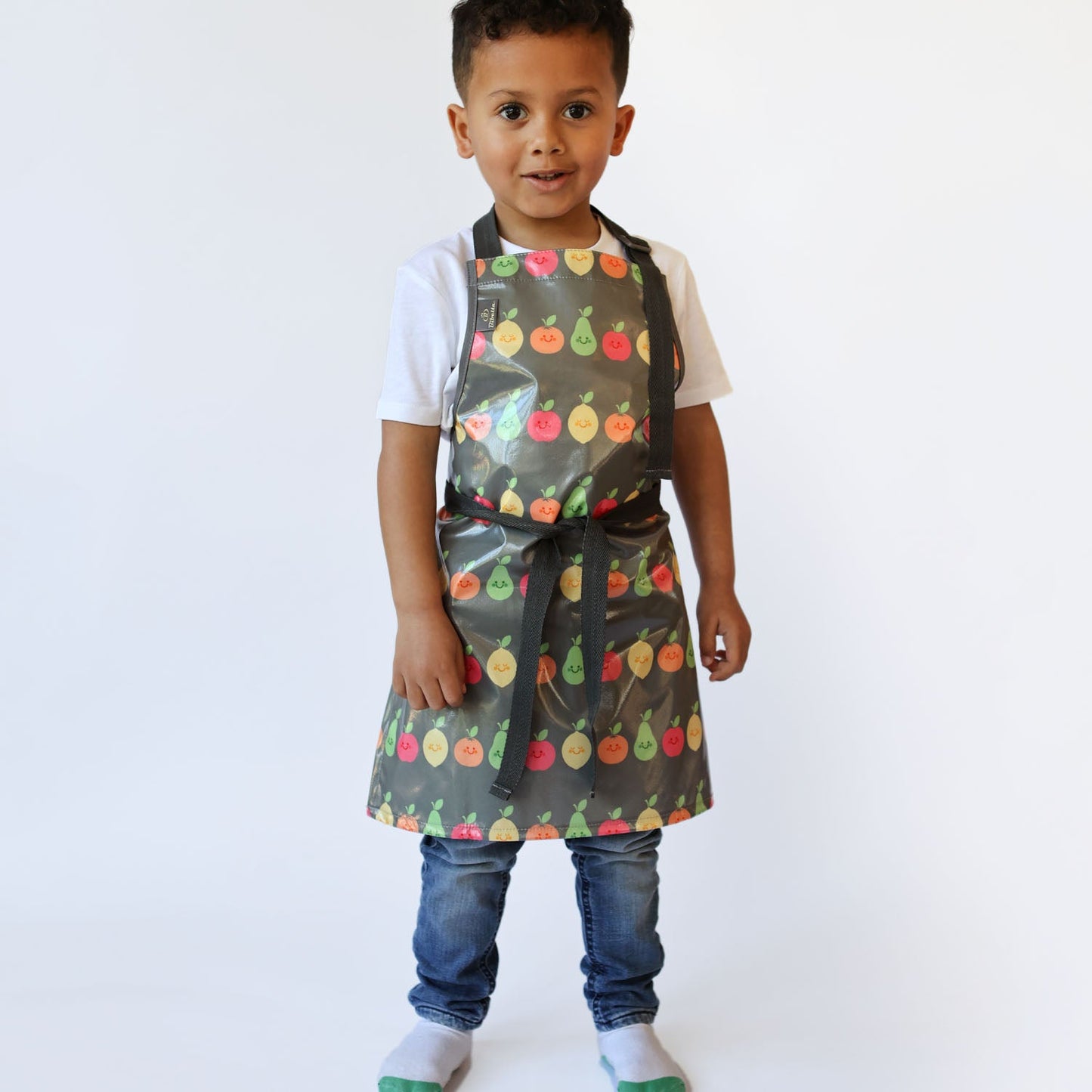 Bibetta Wipeezee Apron - Child's size - Grey Happy Fruit