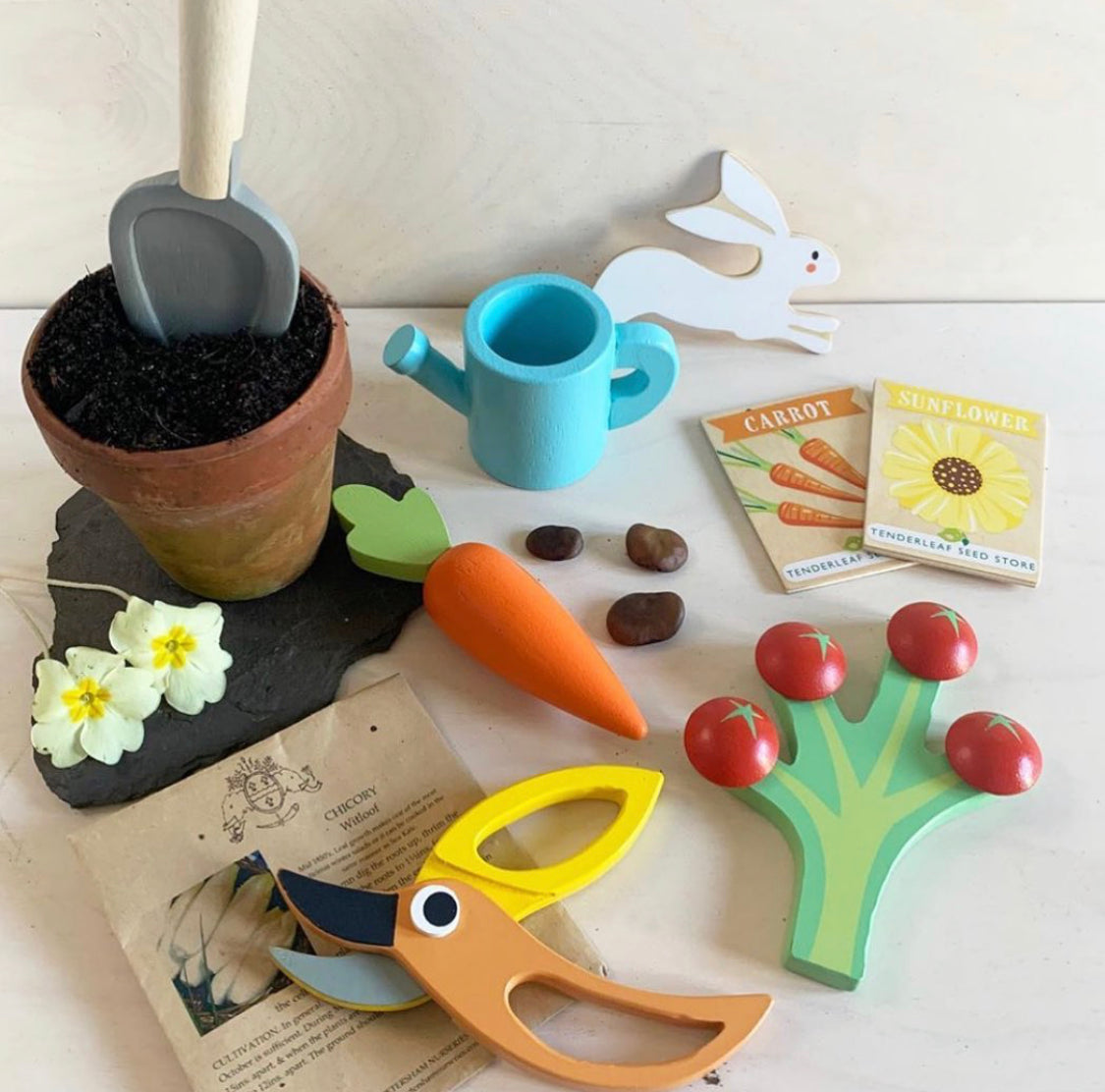 Wooden Garden Wheelbarrow Set – Pretend Play Gardening Toy for Kids