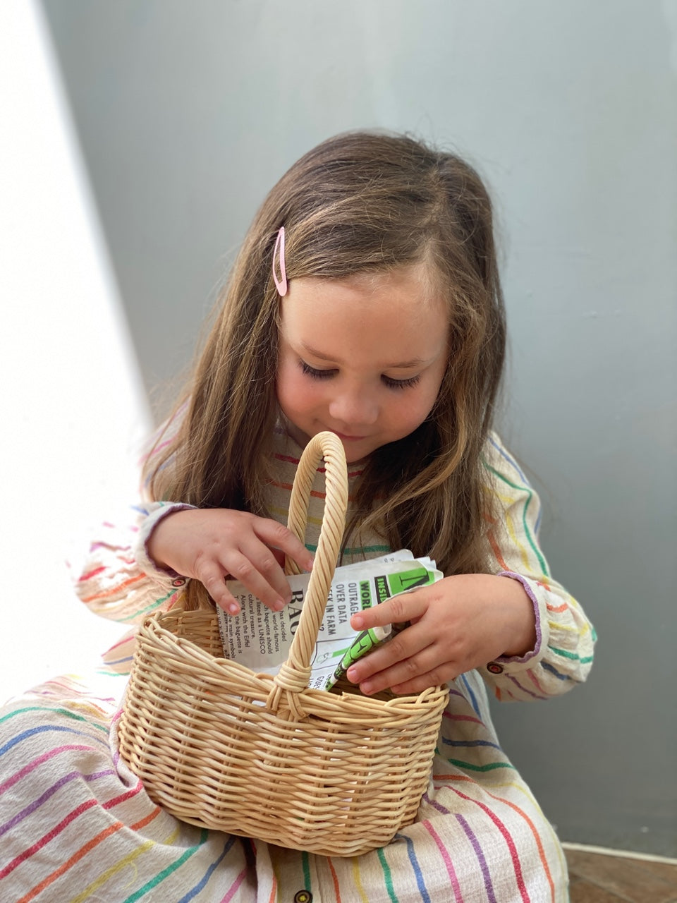 Wicker Shopping Basket – Role Play Grocery Toy for Toddlers