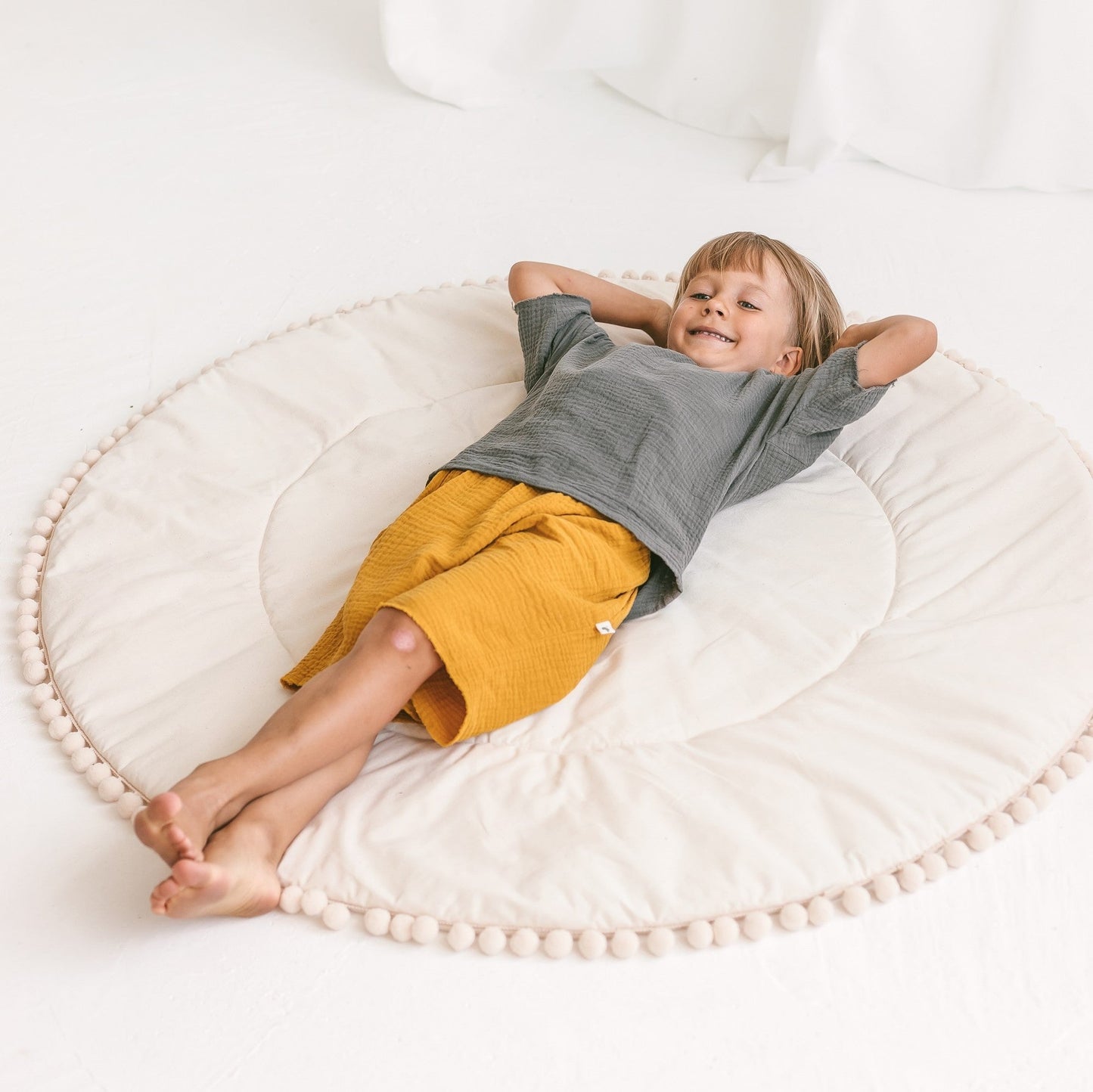MINICAMP Kids Playmat with Pompom Border in Ecru