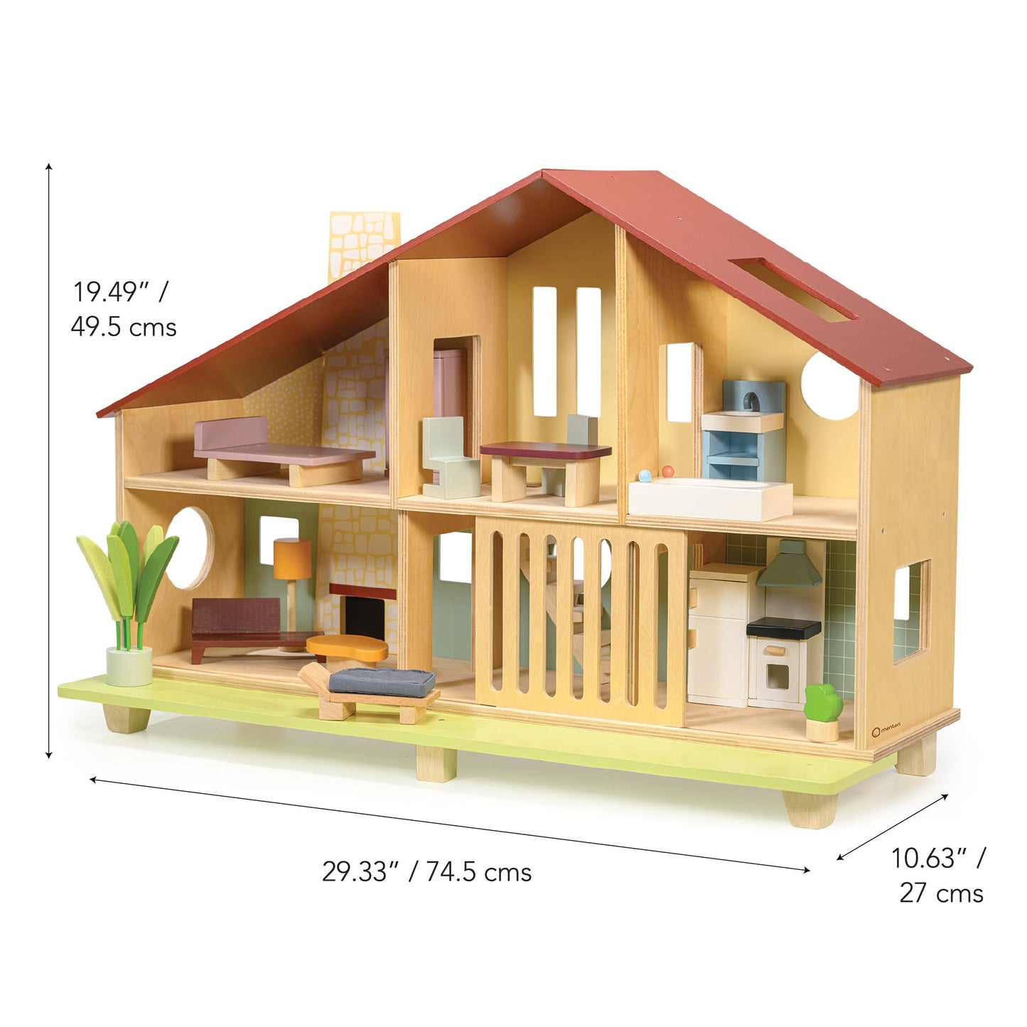 Cedar Chalet – Wooden Pretend Play Dollhouse (Furniture Included)