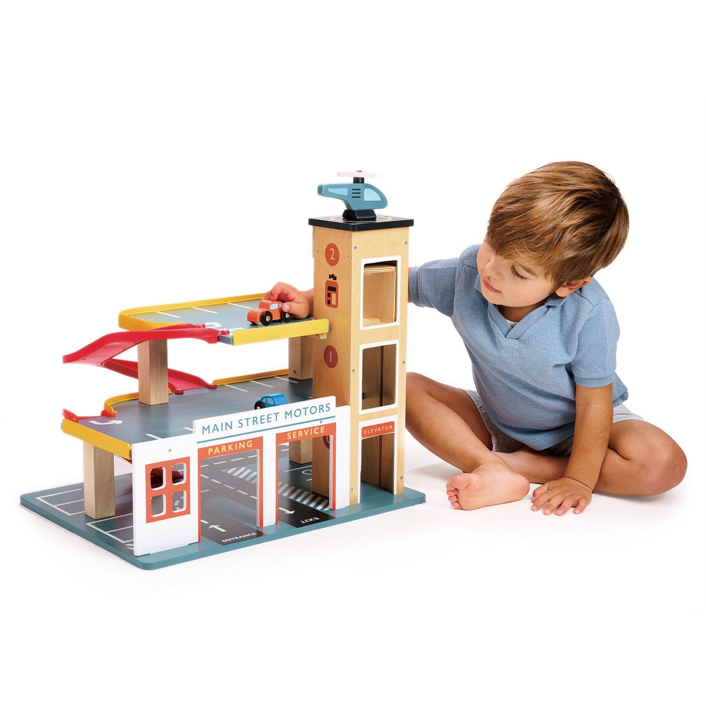 Wooden Multi-Level Toy Garage with Lift
