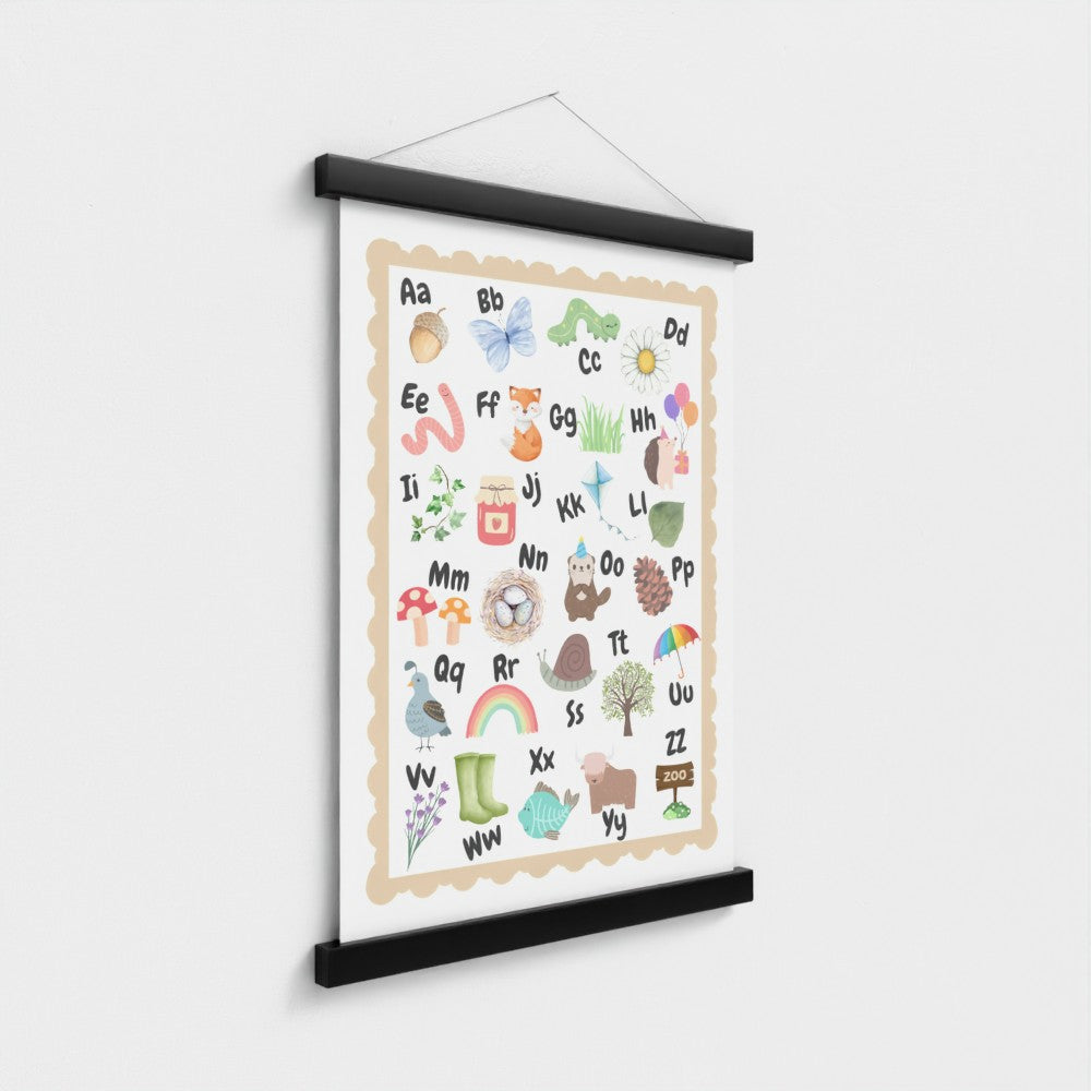 ABC Alphabet Nursery Wall Art – Print & Wooden Hanger Beige