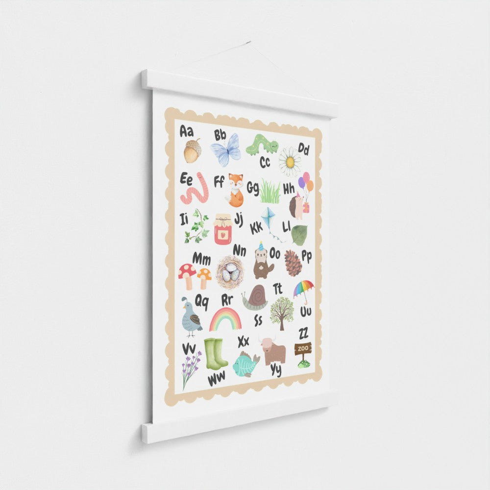 ABC Alphabet Nursery Wall Art – Print & Wooden Hanger Beige