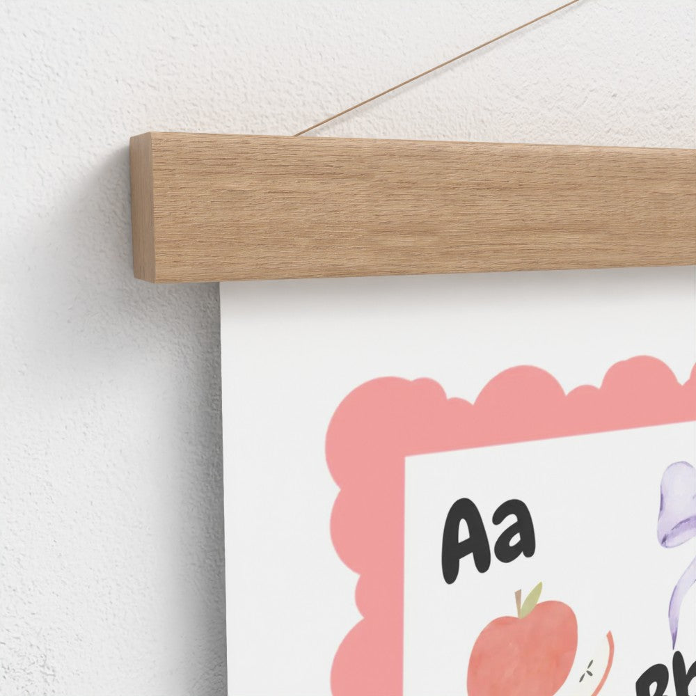 ABC Alphabet Nursery Wall Art – Print & Wooden Hanger Pink