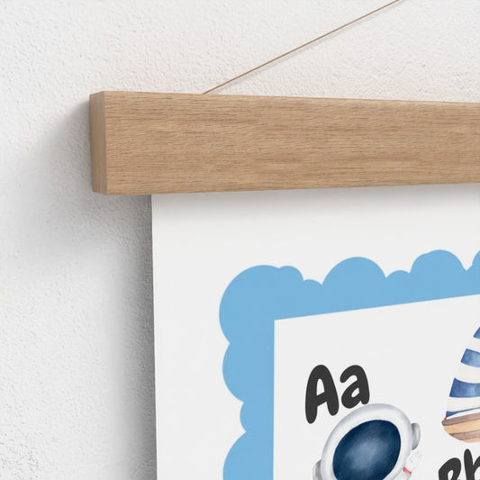 ABC Alphabet Nursery Wall Art – Print & Wooden Hanger Blue