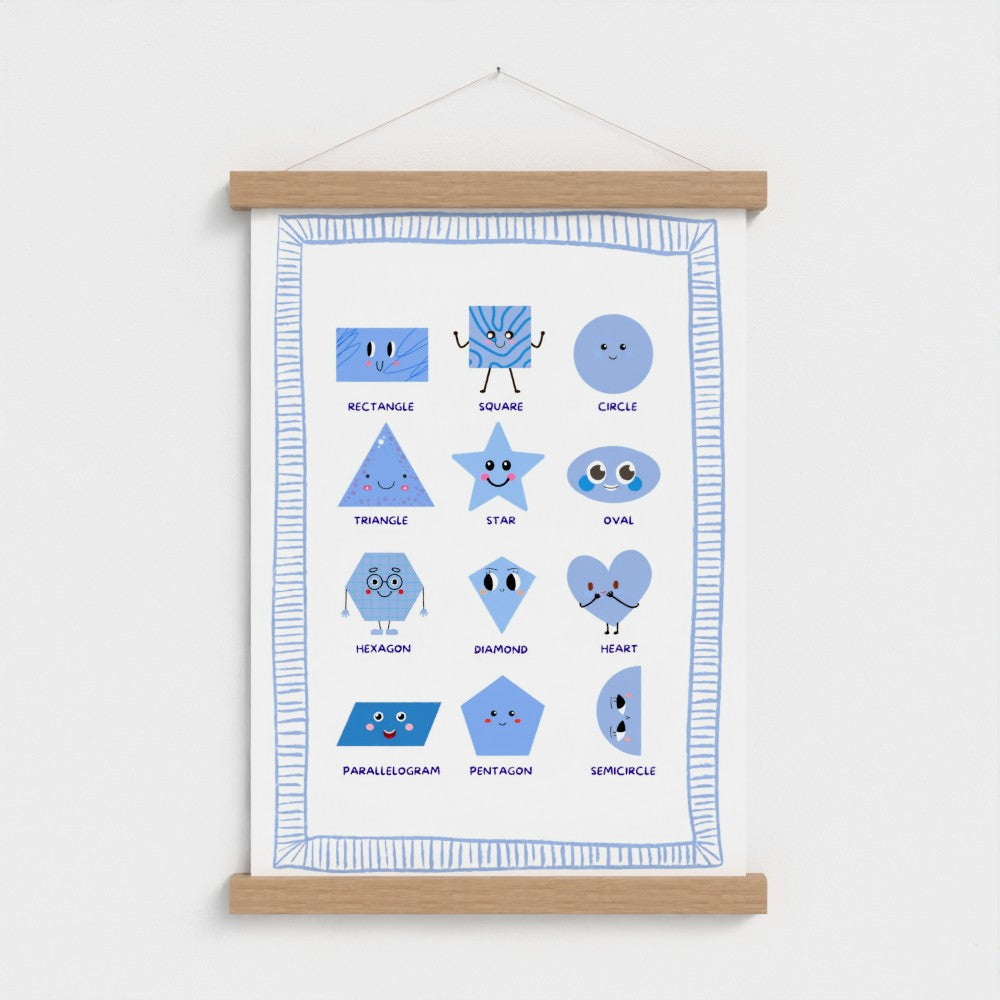 Blue Happy Shapes – Educational Nursery Wall Art