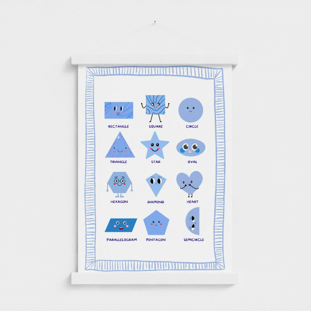 Blue Happy Shapes – Educational Nursery Wall Art