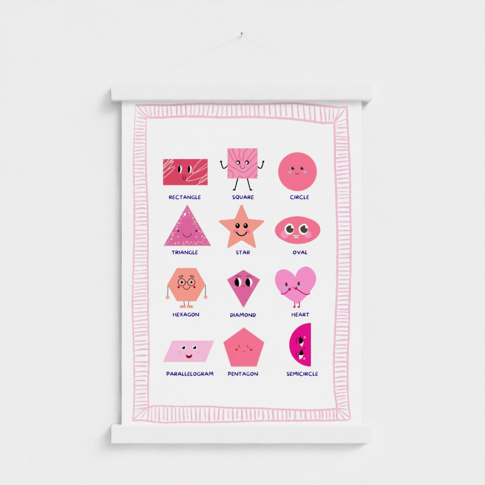 Pink Happy Shapes – Educational Nursery Wall Art