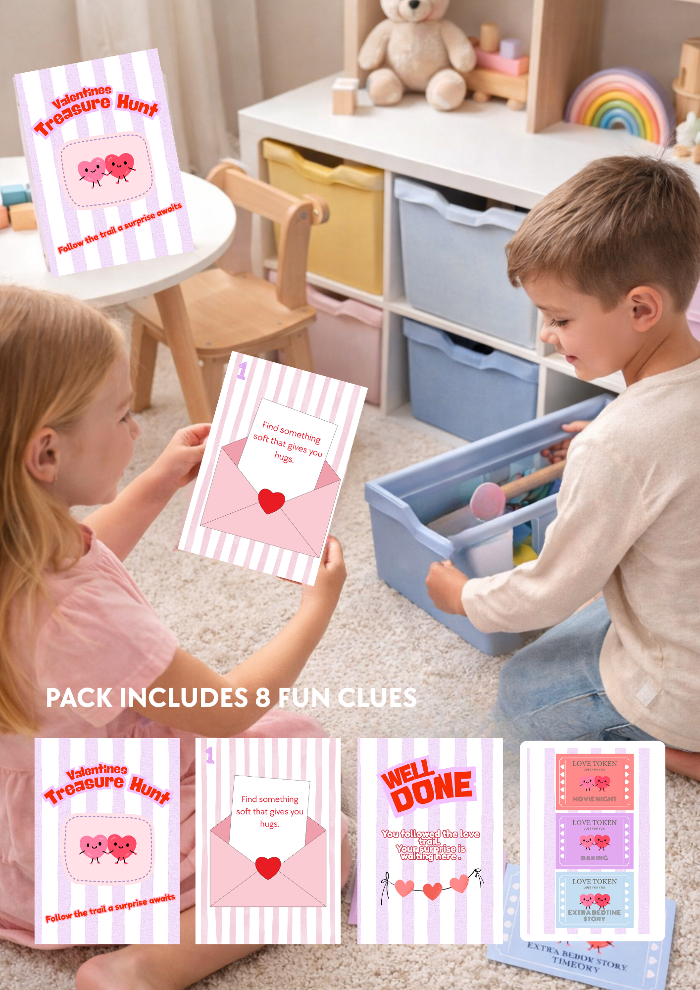 Valentine’s Treasure Hunt for Kids – Printable Valentine’s Day Activity & Love Coupons (Digital Download)