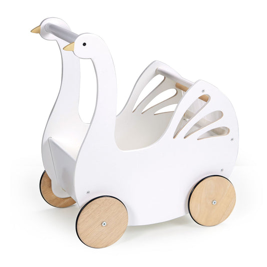 Sweet Swan Pram – Wooden Doll Pram & Push Toy for Toddlers