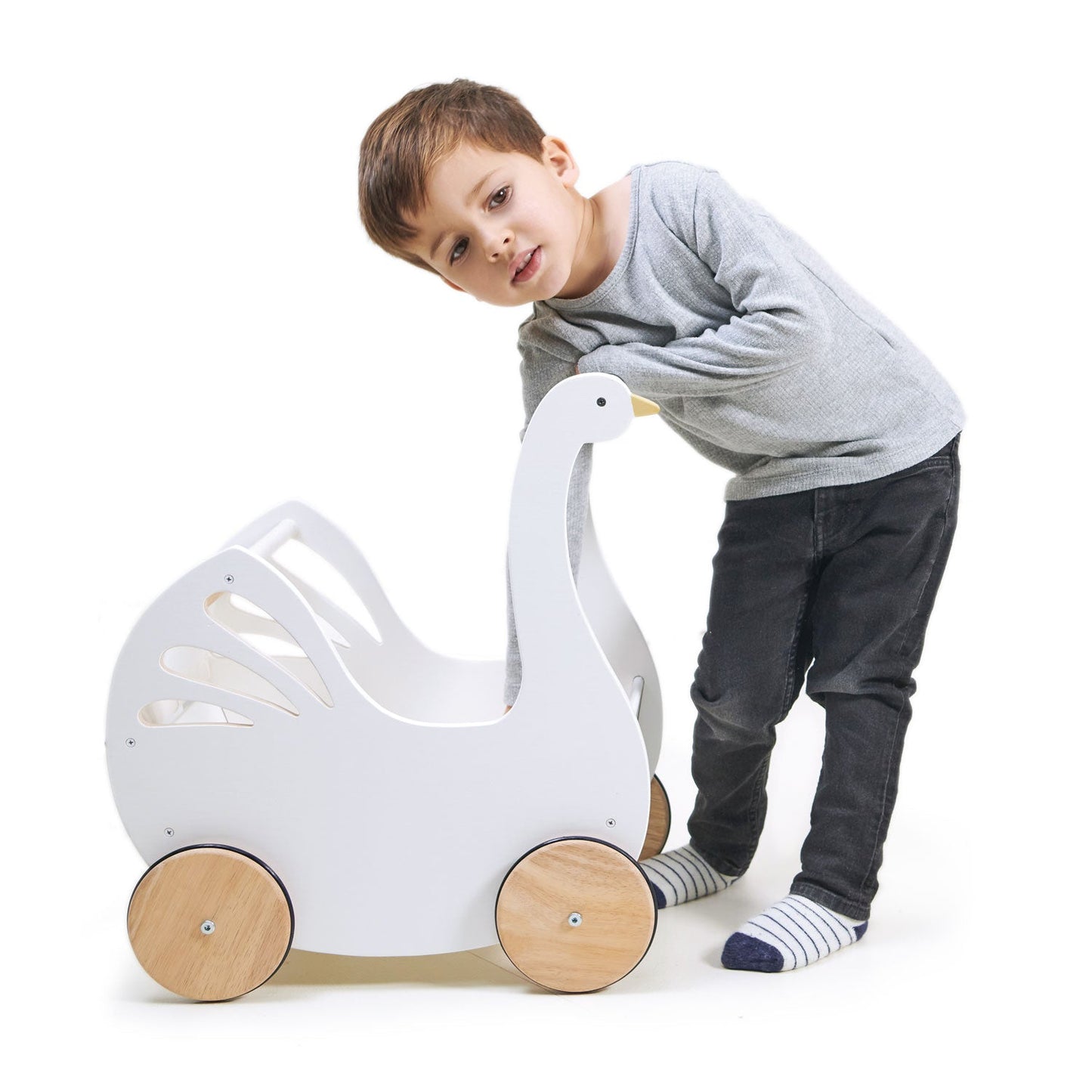 Sweet Swan Pram – Wooden Doll Pram & Push Toy for Toddlers