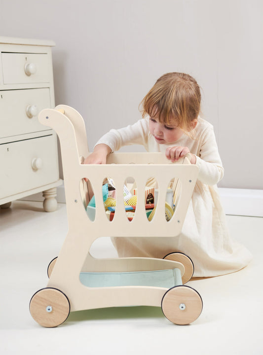 Wooden Shopping Cart – Role Play Grocery Toy for Toddlers