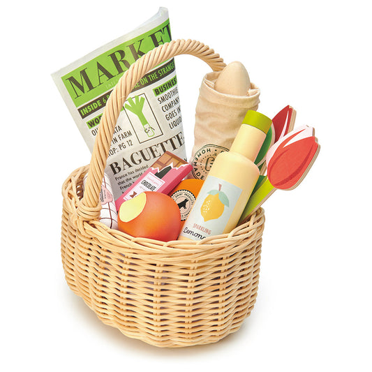 Wicker Shopping Basket – Role Play Grocery Toy for Toddlers