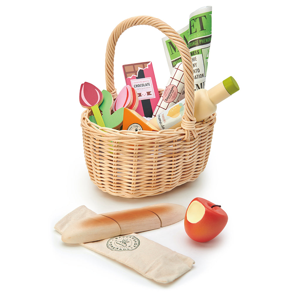 Wicker Shopping Basket – Role Play Grocery Toy for Toddlers