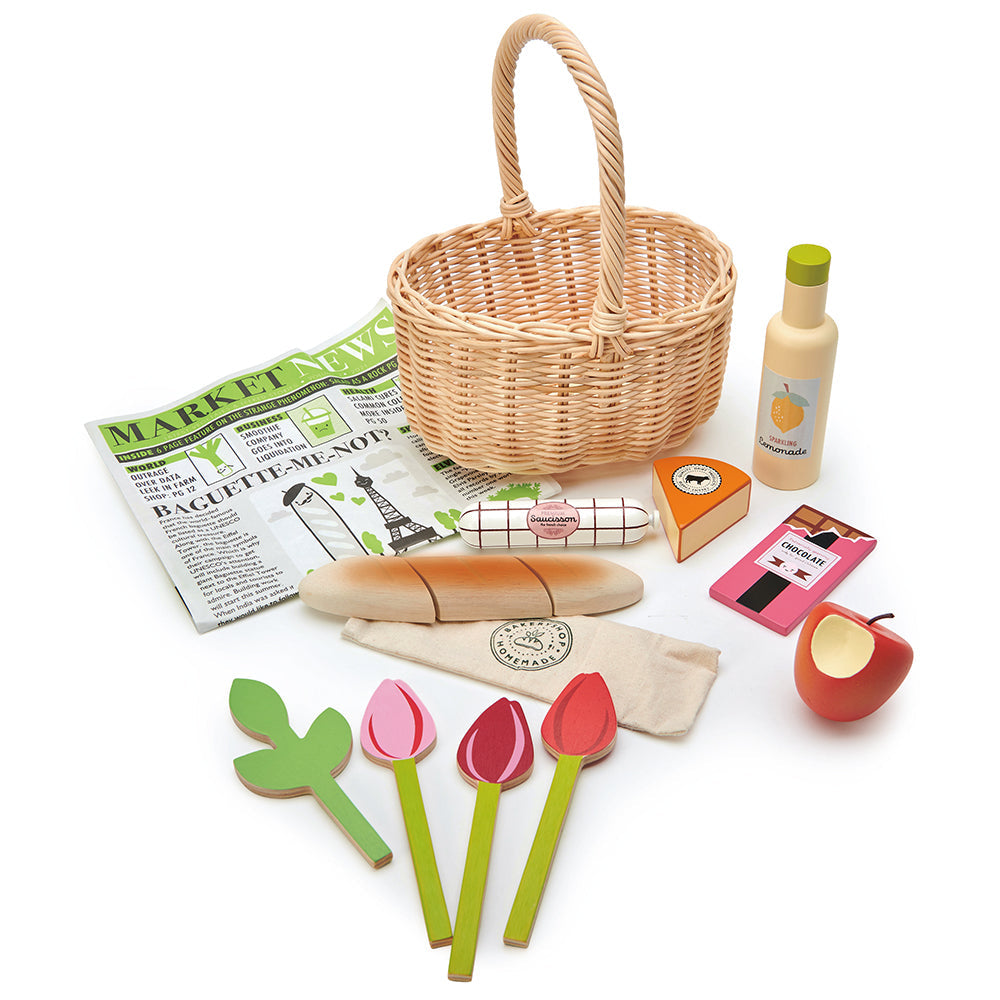 Wicker Shopping Basket – Role Play Grocery Toy for Toddlers