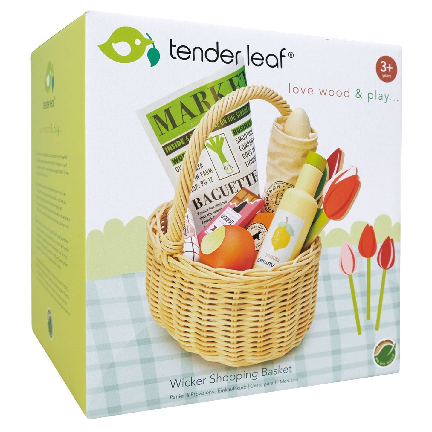 Wicker Shopping Basket – Role Play Grocery Toy for Toddlers