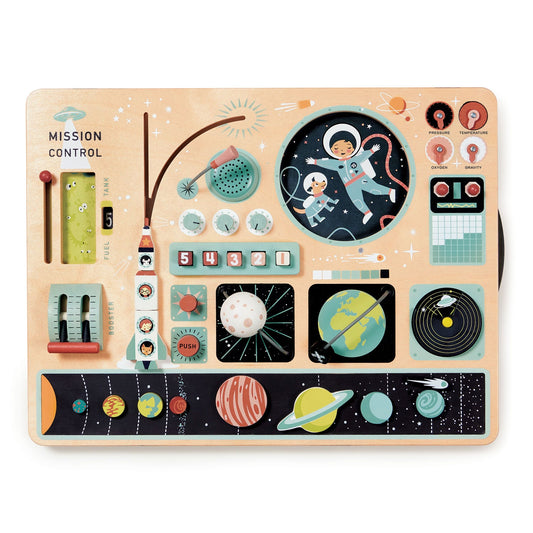 Space Station Busy Board – Wooden Space Activity Toy for Toddlers