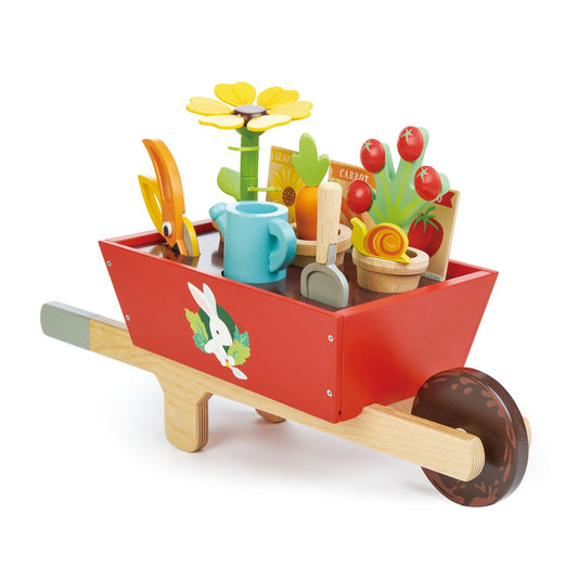 Wooden Garden Wheelbarrow Set – Pretend Play Gardening Toy for Kids