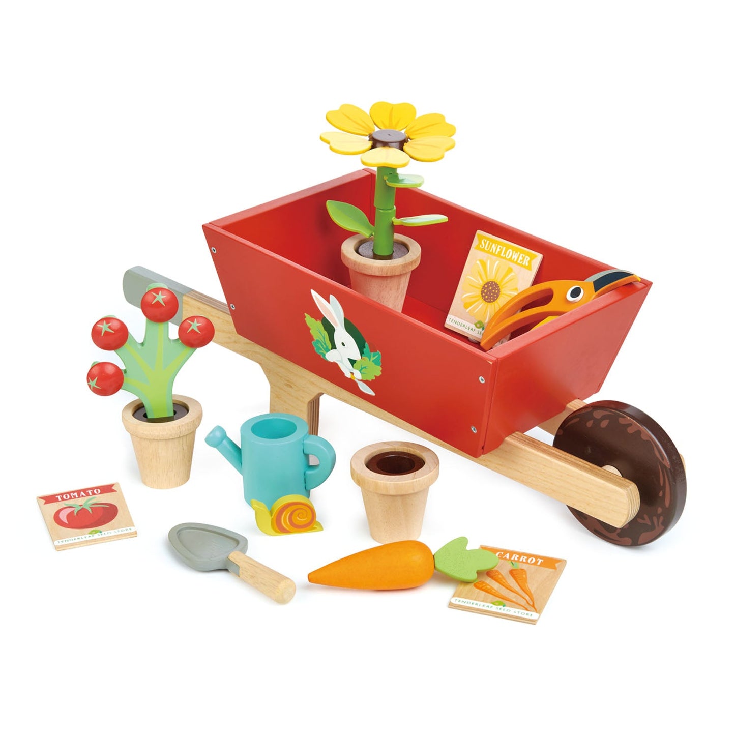 Wooden Garden Wheelbarrow Set – Pretend Play Gardening Toy for Kids