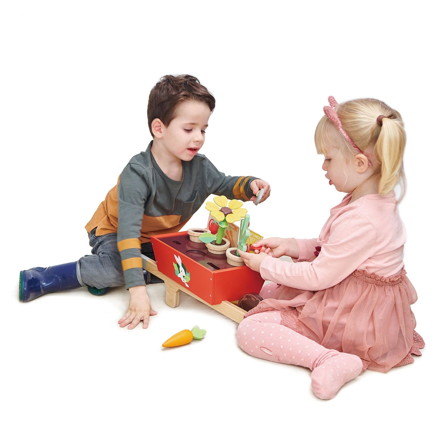 Wooden Garden Wheelbarrow Set – Pretend Play Gardening Toy for Kids