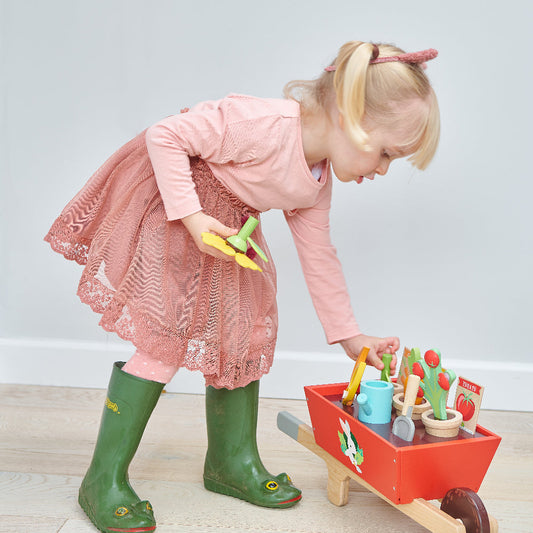 Wooden Garden Wheelbarrow Set – Pretend Play Gardening Toy for Kids