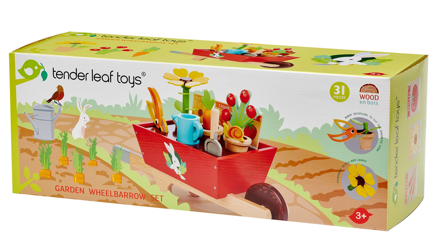 Wooden Garden Wheelbarrow Set – Pretend Play Gardening Toy for Kids