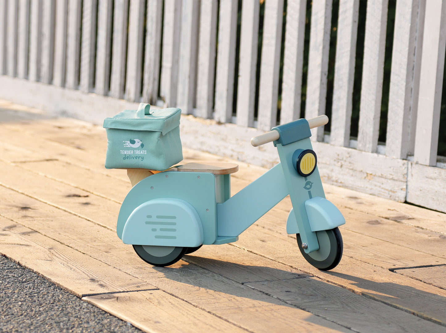 Wooden Delivery Scooter Toy – Pretend Play Ride-On for Toddlers Mint Green